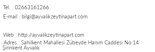 Ayvalk Zeytin Apart Otel telefon numaralar, faks, e-mail, posta adresi ve iletiim bilgileri